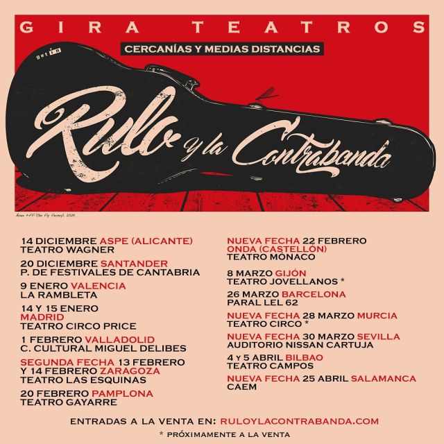 @ruloylacontrabanda_oficial añaden nuevas fechas a su gira “Cercanías y medias distancias” 🎸
Entradas a la venta, mañana 26 de noviembre a las 12:00h en ruloylacontrabanda.com 🎫