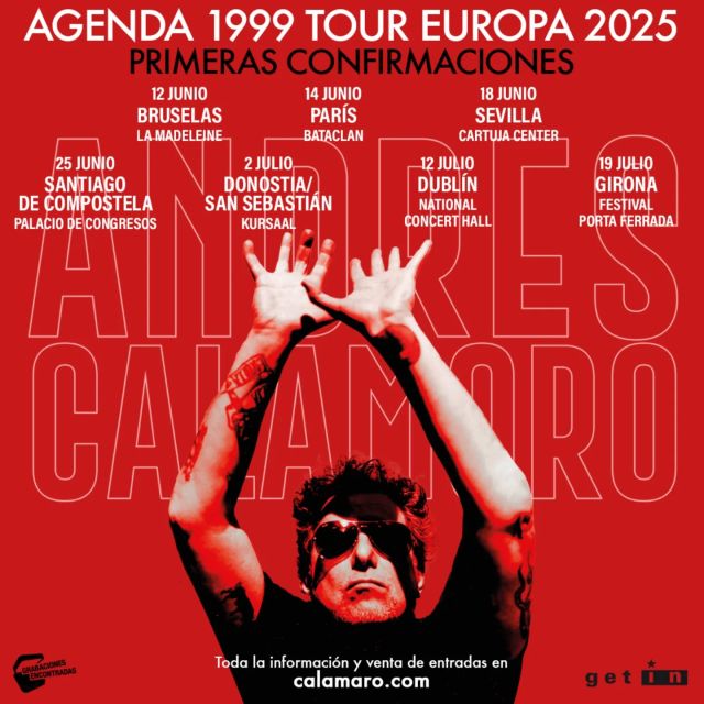 💥 Primeras fechas confirmadas del TOUR EUROPEO 2025 de ANDRÉS CALAMARO 💥

El artista argentino continuará el próximo año con la gira "Agenda 1999-Honestidad Brutal" 🎶🎶

🎟️Entradas a la venta 👉🏽 viernes 20 de diciembre a las 12:00h en 🔗 calamaro.com